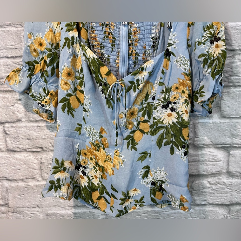Reformation Blue Floral Sweetheart Top with Yellow Flowers - Picture 7 of 14